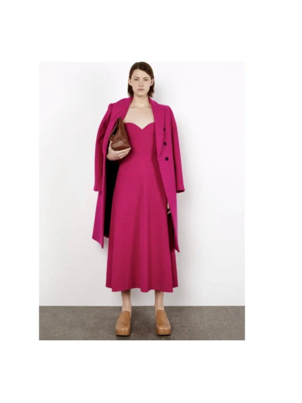 ZARA WOMAN BUSTIER MIDI BUSTIER DRESS Strapless FUCHSIA HOT PINK size XS - Picture 4 of 15